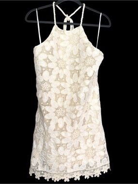 Arose Studio Alaia Short Halter Dress Ivory Lace Crochet NWT